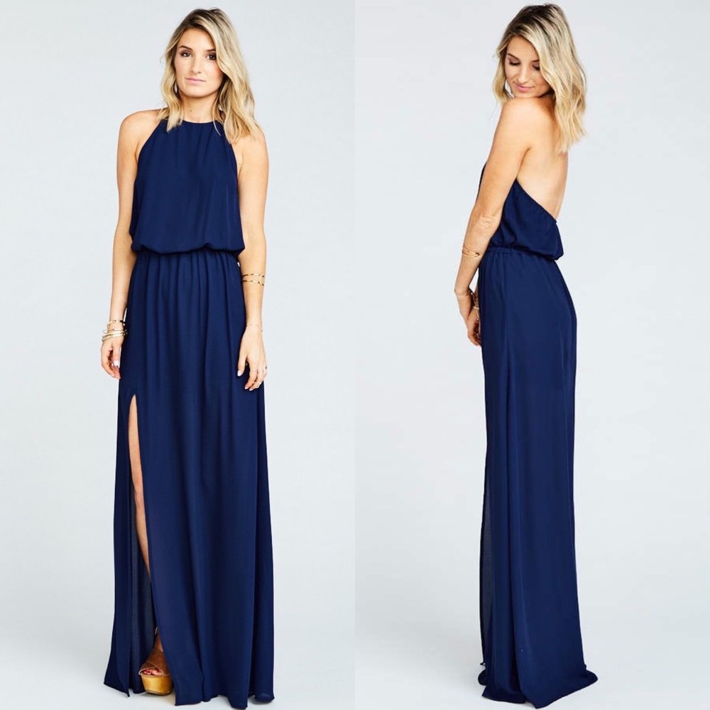 Show Me Your Mumu Heather Halter Dress Royal Navy NEW